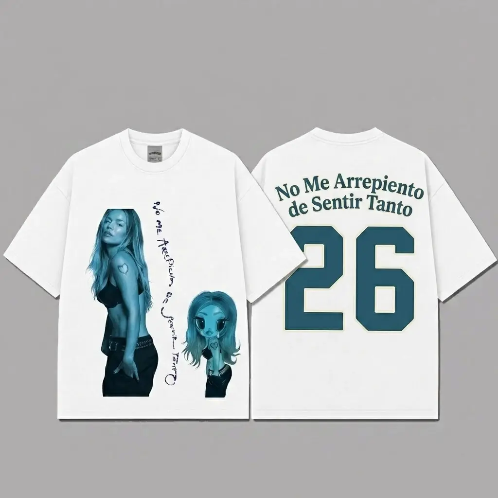 Ver 5 Karol No Me Arrepiento De Sentir Tanto Unisex Oversized Premium Cotton T-Shirt, La Bichota Vintage Music Merch T-Shirt, Music Latin Style, New Album Gift For Fans
