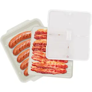Bacon Cooker/Tray with Splatter Lid, Safe, Easy, Convenient Tool,for Cooking (White)