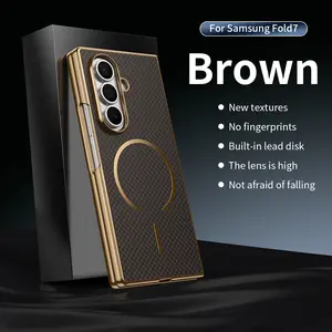 Plating Kavlar Magnetic Phone Case for Galaxy Z Fold 7/6 with Wireless Charging Compatible with Samsung -Includes Tempered Glass