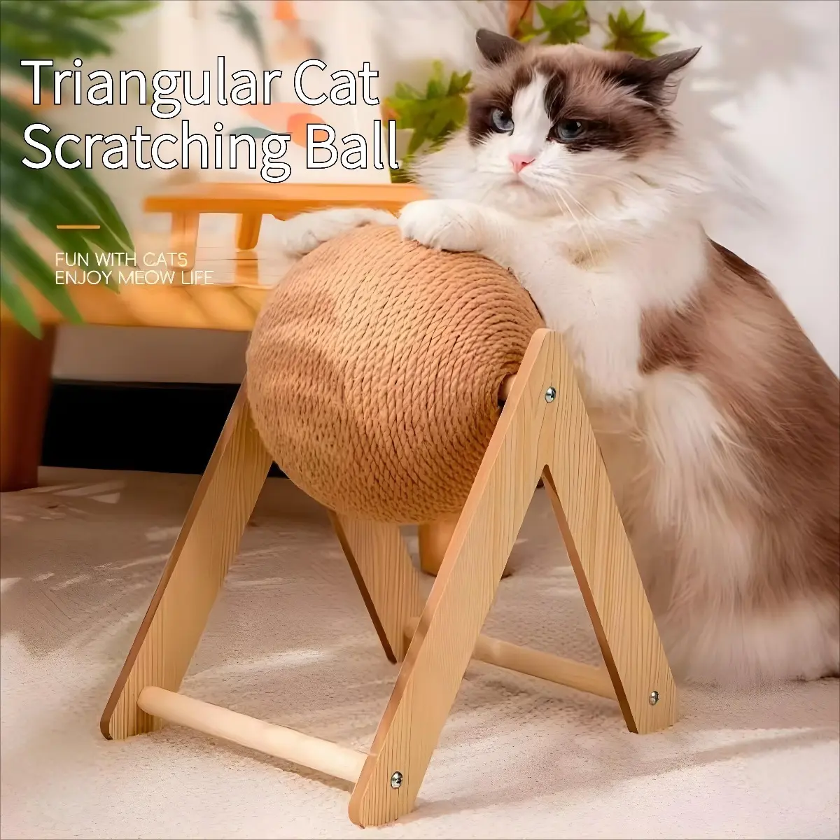Sisal Cat Scratch Ball Toy Self Play Interactive Cat Scratcher for Indoor Cat Kitten Wear Resistant Avoid Mess