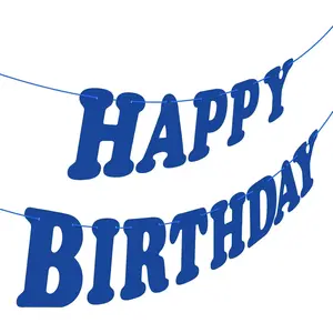 Navy Blue Happy Birthday Banner Sign Happy Birthday Bunting Banner Flag Garland for Kids Boys Baby Birthday Party Decorations Supplies