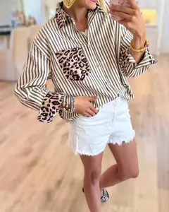 Chic Style Leopard & Striped Patchwork Shirt