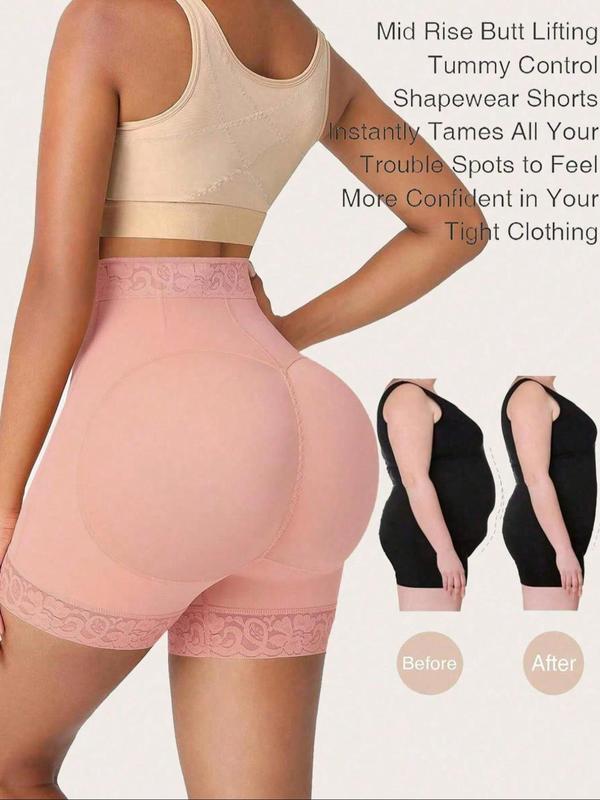 Women's Plain Lace Trim High Waist Shaping Leg Shaping Bottom, Tummy Control Compression Butt Lifting Zipper Shorts, Women's High Waisted Shapewear Bottoms for Daily Wear