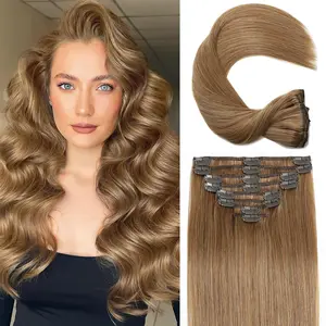 Clip in Hair Extensions Real Human Hair, 20inch 110g/3.8oz, Invisible Remy Human Hair Extension Clip ins for Women, Seamless Straight 8pcs Double Weft, #     1B Natura