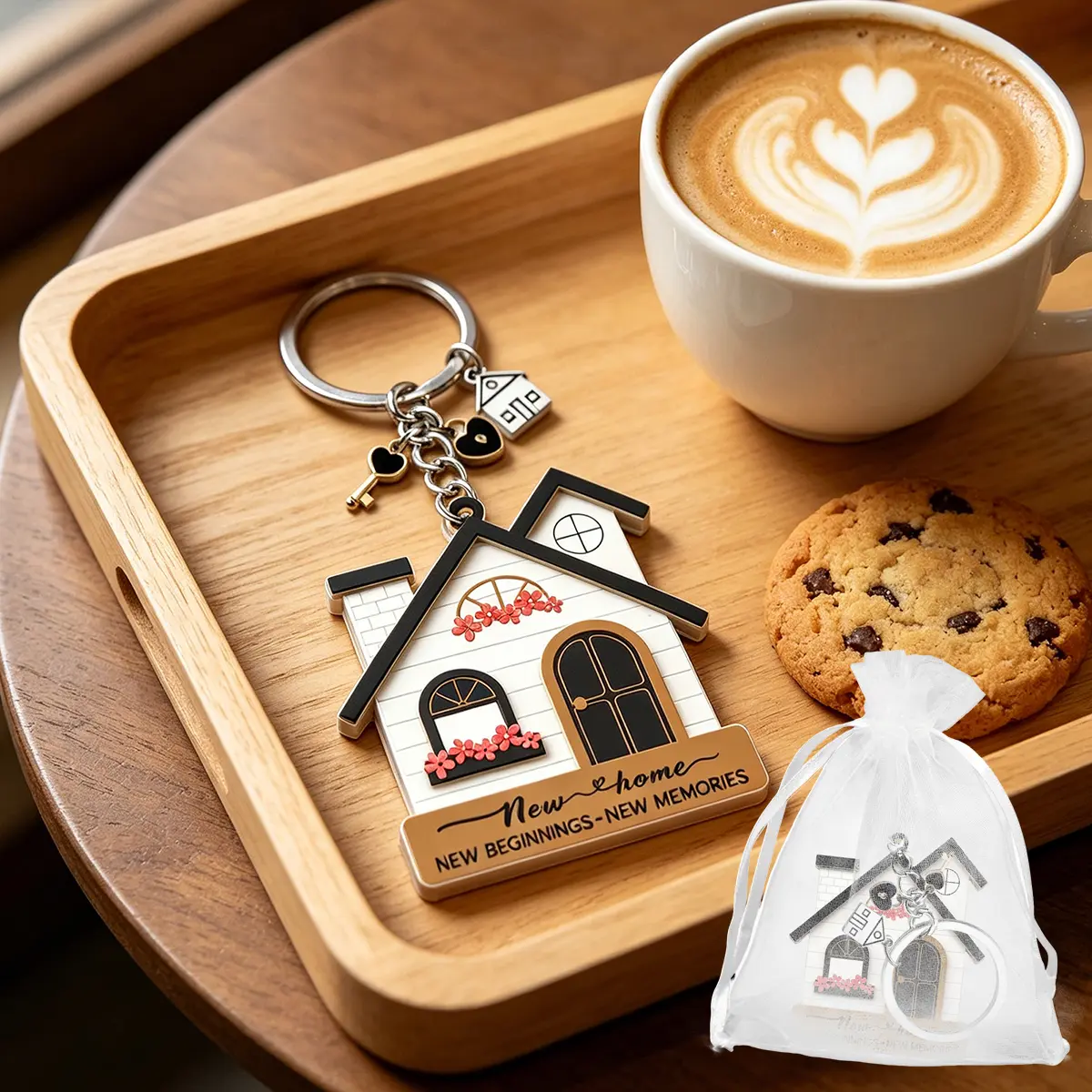 New Home Acrylic Keychain with Gift Bag, New House Memorial Gift, House Shape Bag Charm Keychain, Perfect Housewarming Party Gift
