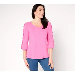 Belle by Kim Gravel Slub Knit Fun Starts Here Ruffle Top