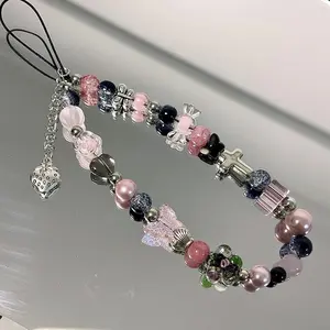 Cute Strawberry Heart Butterfly Design Phone Chain, Creative Anti-Loss Phone Lanyard, Fashionable Phone Accessory for Women and Girls, Holiday Gift, Phone Charms