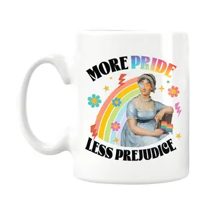 Vintage More Pride Less Prejudice Mug 2025 - Funny LGBTQ Mug - Proud Ally - Jane Austen Mug - Pride Month - Supporting LGBT People Mug