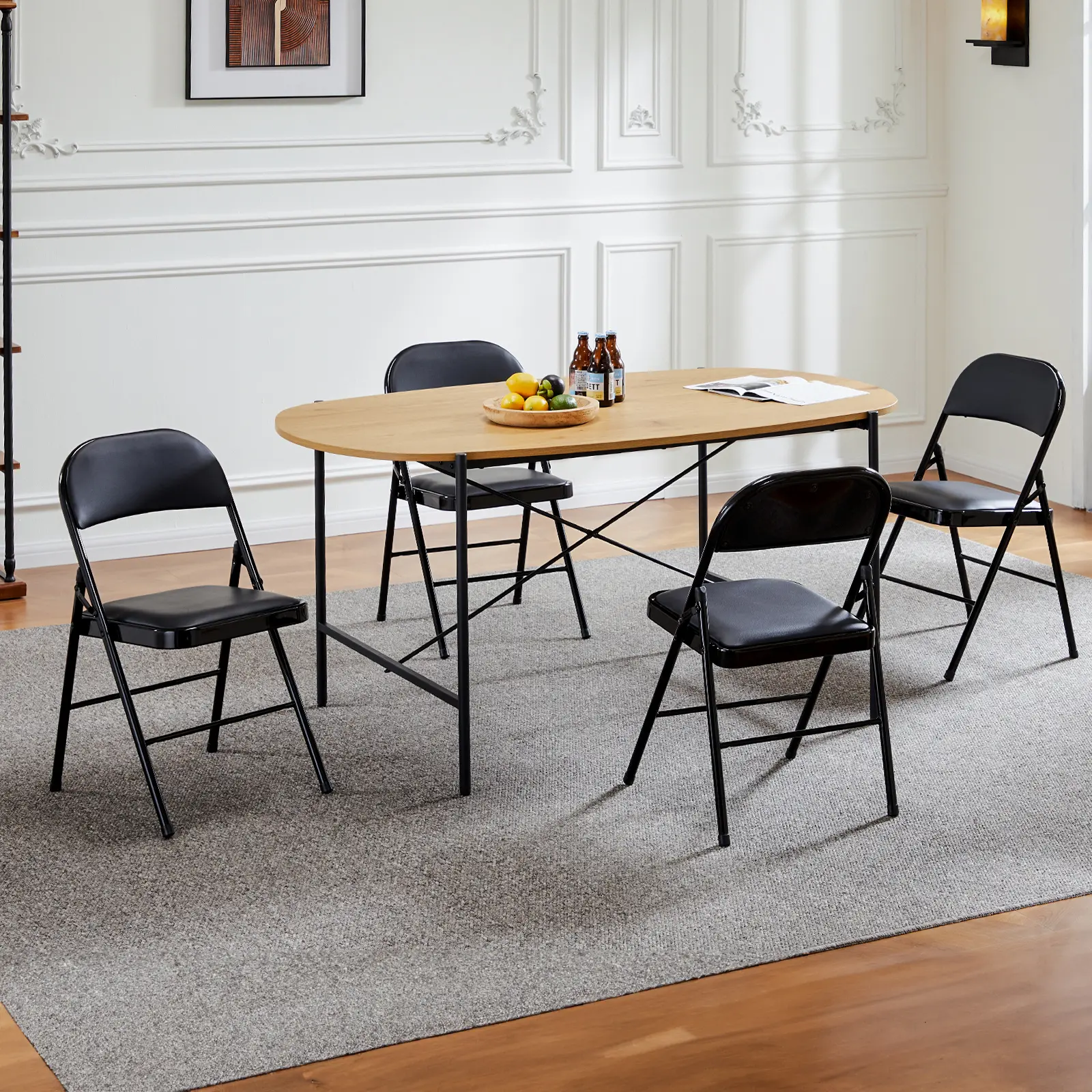 4-Pack Leather Padded Metal Folding Chairs - Easy to Fold & Store, Indoor Outdoor Use for Home Office Party