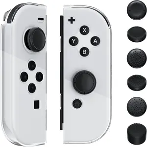 Soft TPU Clear Shell Compatible with  / OLED Joycon, Transparent Cover Case for  Standard Edition Joycon Controller with 6 Thumb Caps
