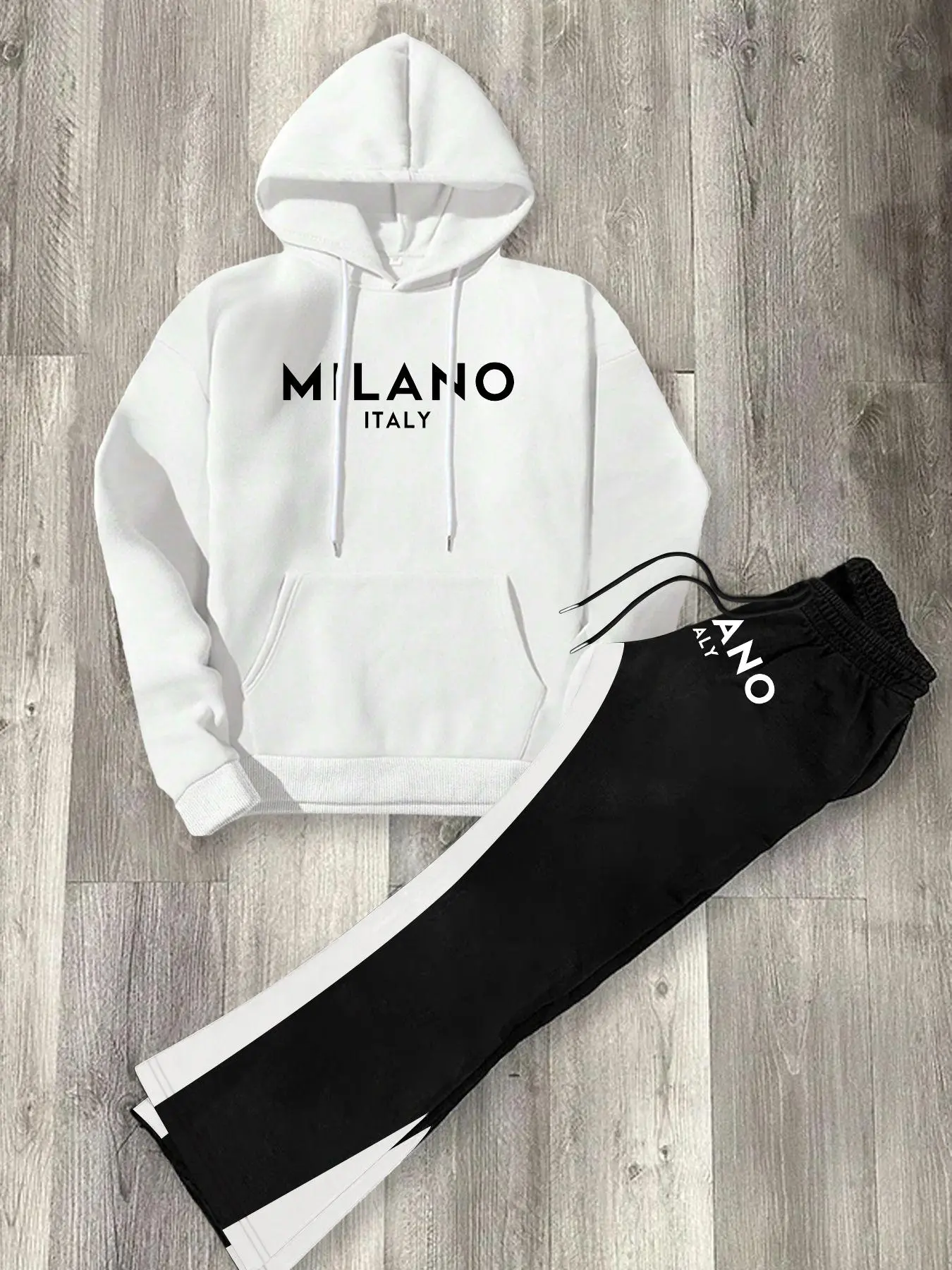 Men's Letter Print Hoodie & Pants Set, Casual Street Long Sleeve Hooded Sweatshirt & Pants, Men Two-piece Athleisure Outfits for Fall & Winter