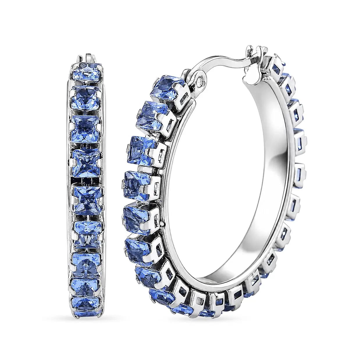 Blue Austrian Crystal Hoop Earrings in Stainless Steel Blue Austrian Crystal Hoop Earrings in Stainless Steel