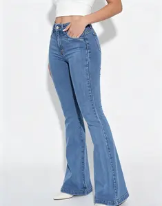 Women's High Waist Stretchy Butt Lifting Flare Jeans, Casual Womenswear Curvy Bell Bottom Wide Leg Denim Pants
