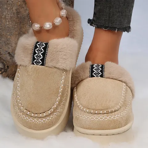 Women's Fleece Slippers Non-Slip Sole Winter Warm Mini House Snow Boots Warm Fleece Lining Indoor Outdoor Shoes Springfresh