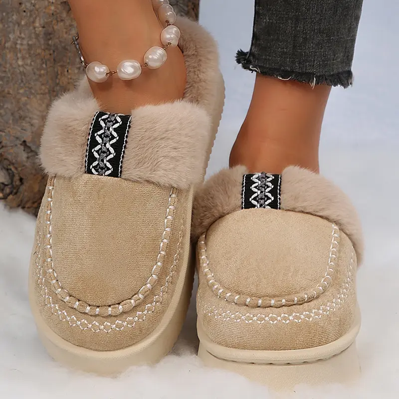 Women's Fleece Slippers Non-Slip Sole Winter Warm Mini House Snow Boots Warm Fleece Lining Indoor Outdoor Shoes Springfresh