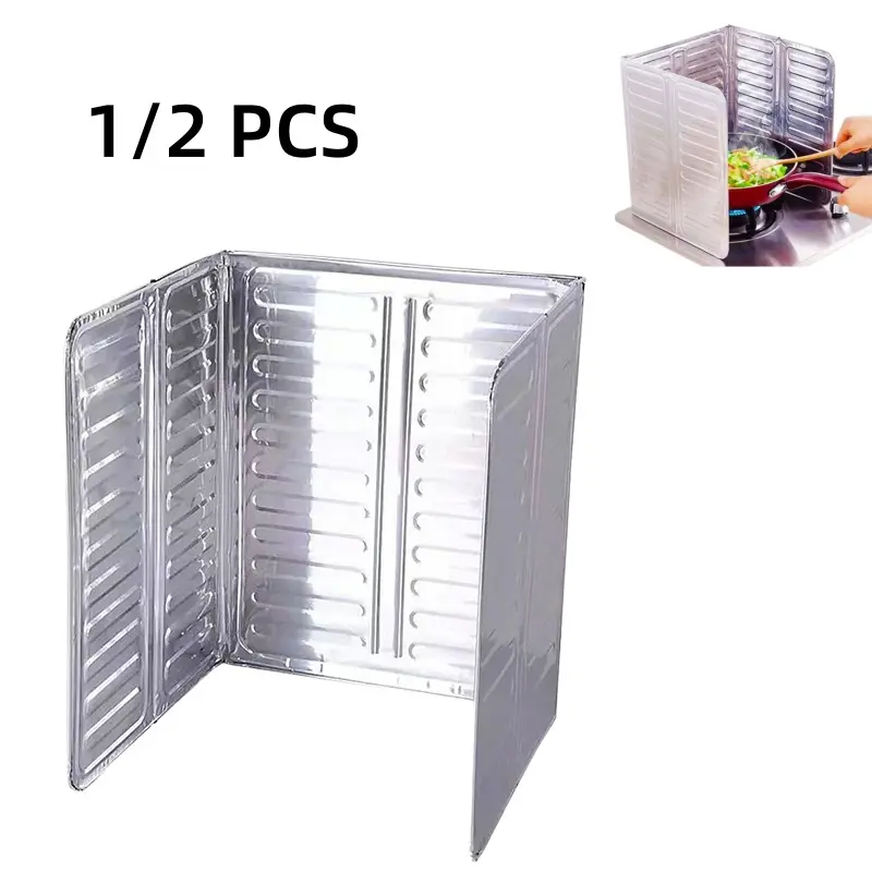[Back to School]1/2 Counts, Foldable Aluminum Foil Oil Splash Guard, Heat Insulation Oil Proof Baffle for Home Kitchen Gas Stove Induction Cooktop Cooking Use-MM1