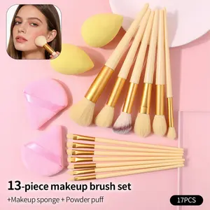 17pcs  Highly Practical Makeup Brush Set: Powder Brush, Blush Brush, Eyeshadow Brush, Concealer Brush, Eyeliner Brush Set, Water-Activated Expanding Makeup Sponge & Triangular Powder Puff. Ideal Gift for Girls on Holidays or New Year for Makeup Purposes.