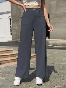 New Corduroy Long Pants for Women, Vintage Straight Leg, Loose Fit, Casual Spring & Fall, High Waist, Plain Pattern, Outerwear