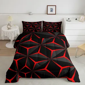Feelyou 3D Red Neon Honeycomb Comforter - Geometric Stereoscopic Luxury Comfy Bedding, Breathable Duvet, Super Soft Decorative Set, Comfy Bedding Set, Breathable Duvet Set