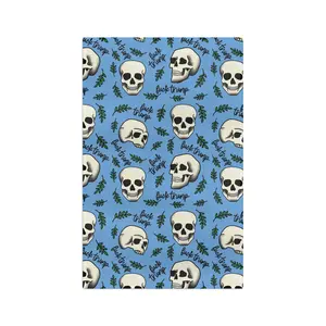 Slightly Subtle Skull Pattern with Leaves Blue microfiber tea towel | Halloween spooky kitchen decor