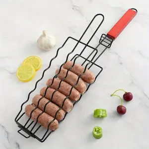 1pc Grill Basket Stainless Steel BBQ Tool Grilling Accessories Barbecue Rack for Hot Dog Vegetable Meat Steak Shrimp Kabob Holder