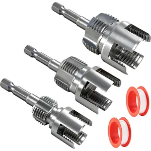 3 count Pipe Tapping and Threading Tool, 1/2" 3/4" 1" PVC Plastic Pipe -Function Internal/External Threading Kit, Drill-Driven | Designed for Plumbing Projects and  Repairs
