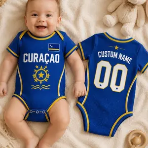 Curacao Baby Bodysuit, Personalized Soccer Onesie, Custom Name Number Baby Outfit, Newborn Fan Gift Z20