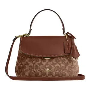 Coach Emory 26 Monogram Leather and Fabric Shoulder Bag for Women in Light Khaki and Brown Handbag Sling Bag