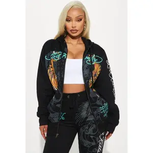 Ed Hardy Crawling Tigers Zip Front Hoodie - Black 0