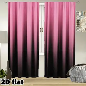 2D Flat 2Pcs Ombre Gradient Pink to Black Curtains Rod Pocket Design Modern Style Semi Sunshade Polyester Panels Thermal Insulated Drapes Home Decoration Curtain Suitable for Living Room Bedroom Kitchen Balcony Window Treatment Decor