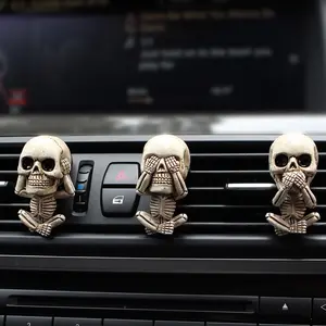 Creative Resin Car Air Outlet Aromatherapy Ornaments - European Cartoon Skulls for Car Decor - 3 Pack - Synthetic Resin Crafted - Custom Processing Available - Carton Packaging