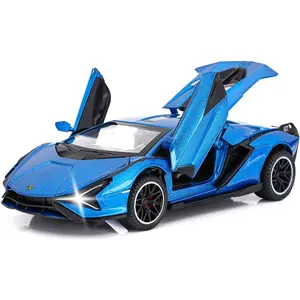SASBSC Lambo Toy Cars Sian Fkp37 Diecast Metal Model Car with Light and Sound Pull Back Car Toys for Boys Age 3 + Year Old (Blue) Sasbsc