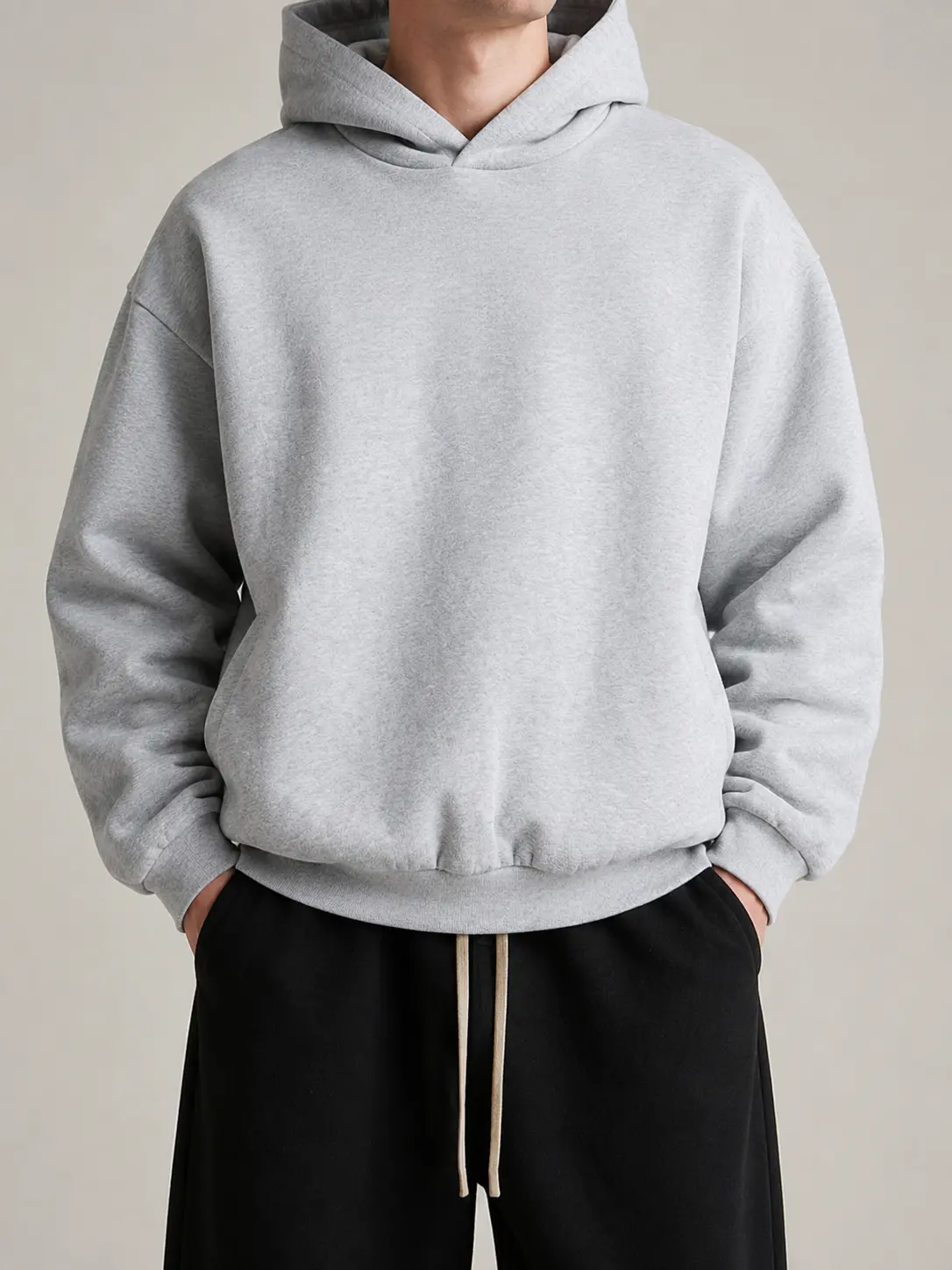 Oversized SS24 Heather Gray Hoodie, Men's Casual Fleece Pullover Sweatshirt with Side Pocket, Solid Color Basic Streetwear Hoodie for Men