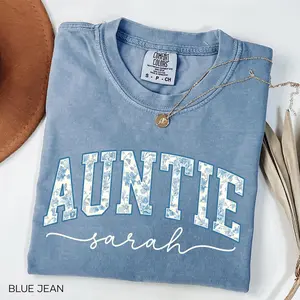 Comfort Colors Personalized Auntie Shirt, Toile De Jouy Auntie T-Shirt, Custom Gift For Aunt Shirt, Aunt To Be Shirt, New Auntie Gifts