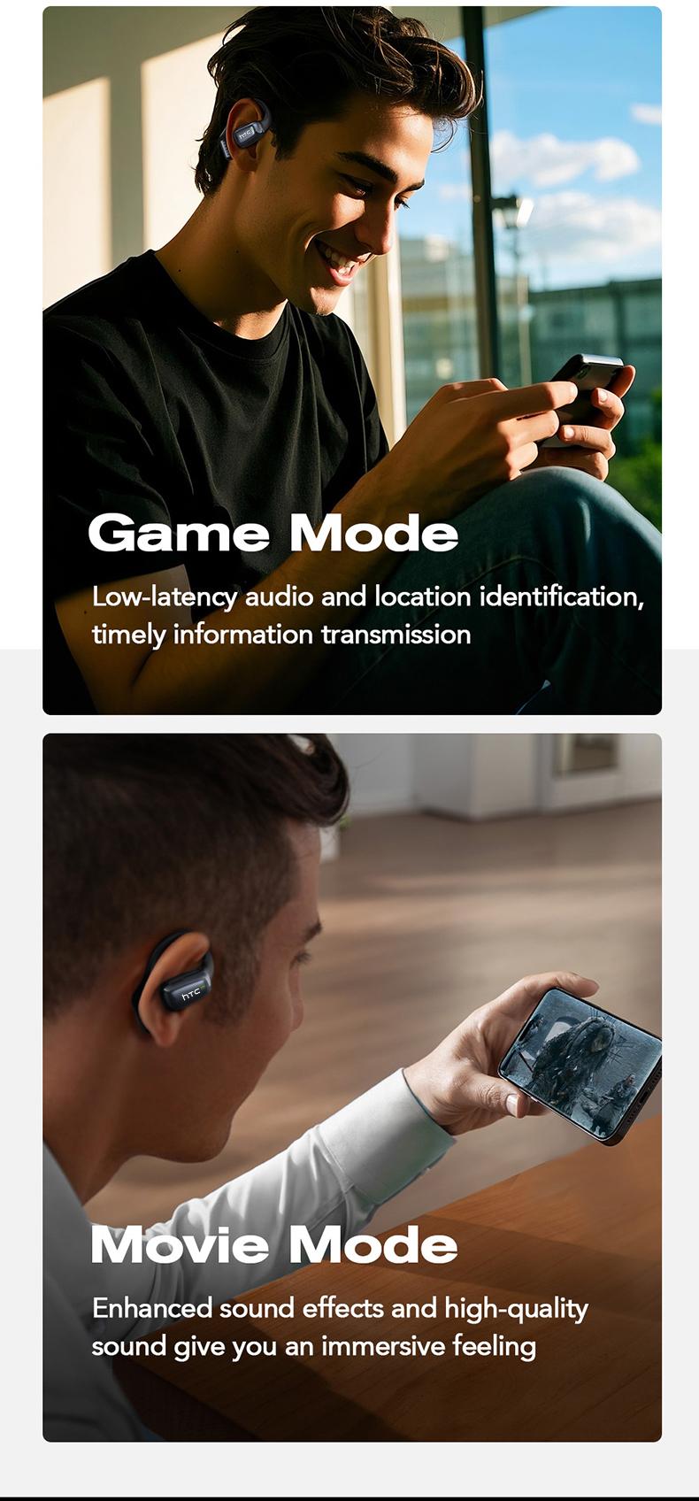 HTC NE25 Translation Earbuds, Real-time Translation, Open Wireless Bluetooth Headphones, Supports 134 Languages ​​with App, Vibrant Color Touchscreen, OWS Technology, Integrated Microphone, High-Quality Sound, Compatible with iOS and Android