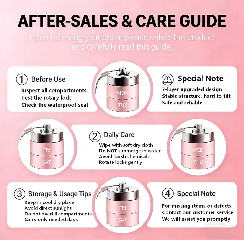 Anti-Tip Base Metal Travel Pill Organizer 2026 Version Portable Vitamin Organizer Stackable Aluminum Alloy Large Compartment Box for Supplements BPA-Free Waterproof Seals