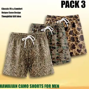 Men’s Camo Shorts for Adult Men – Elastic Waist Drawstring, Casual Comfortable, 3 Pack