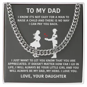 Dad Necklace from Daughter, Bonus Dad Necklace, Fathers Day Gift For Step Dad, Stepfather Gift, Stepdaddy Gift Father’s Day Cuban Link Chain Necklace