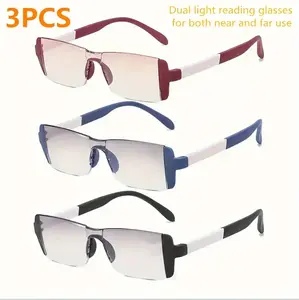 3-Pack Fashionable Bifocal Rimless Reading Glasses, Ultra-Light HD Lenses, Suitable for Near and Far Vision, Mix and