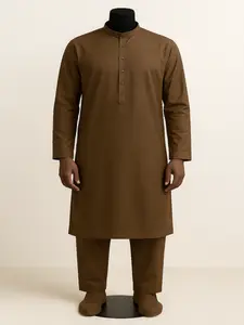 Grace Men's Brown Shalwar Kurta - Traditional 2-Piece Set | XL Size | Breathable & Wrinkle-Resistant Fabric | All Seasons Wear