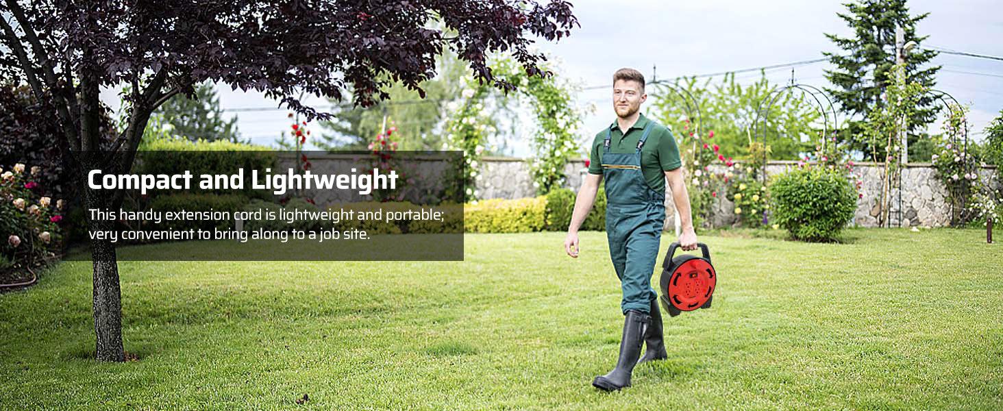 DEWENWILS 30ft Retractable Extension Cord Reel 13A/125V 16/3C SJTW Black Cable 4 Outlets with Circuit Breakers & Power Switch LED for Indoor/Outdoor Use HCRB30B