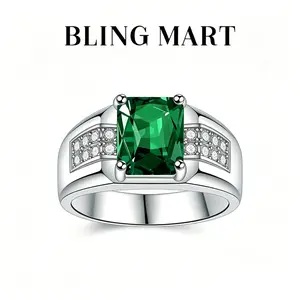 Trendy Green Zircon Men's Adjustable Square Ring – Stylish Business & Wedding Band for Anniversary & Birthday Gifts jewelry party accessory gift