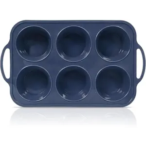 Muffin Pan with Metal Frame, Non Stick  Cupcake Pan with Handles 6 Cup,  Silicon Muffin Tin Tray  for baking, egg bites, Cupcake Mold Grey