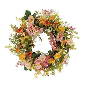 Puleo International 24" Artificial Rose, Dogwood & Daisy Floral Wreath