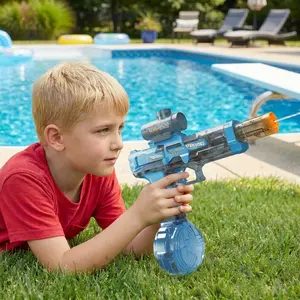 Rechargeable Electric Water Blaster for Kids and Adults, Transparent Automatic Squirt Gun with LED Lights and Spray Sound Effects, Long-Range Summer Outdoor Pool & Beach Toy for Boys and Girls