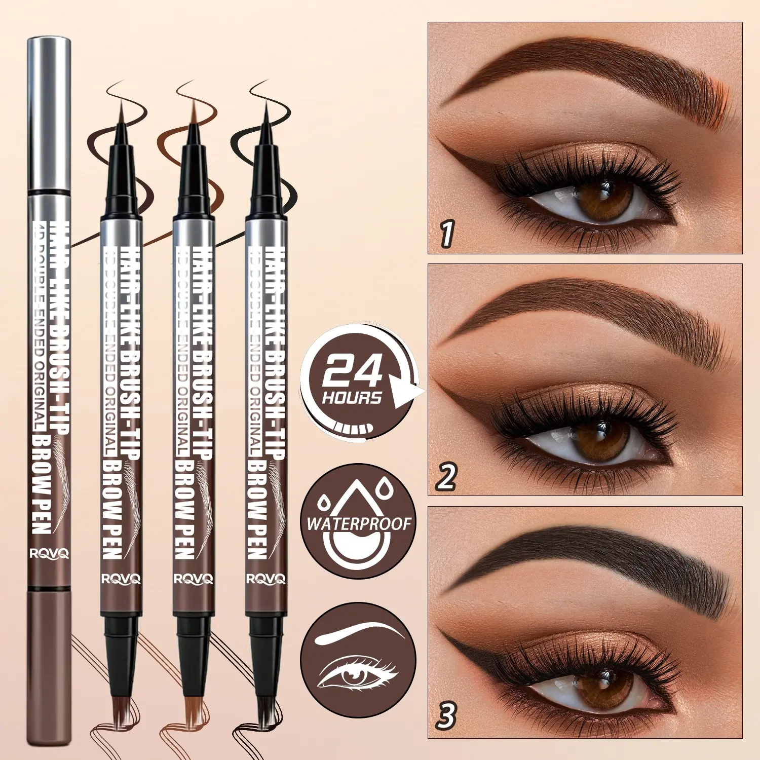 2-in-1 Dual-Ended Eyebrow Pen & Eyeliner Pen - Micro 4-Prong Tip Brow Filler & Fine Brush Tip Liquid Eyeliner, Waterproof, 24H Long-Lasting, Natural Hair-Like Eyebrow Tattoo Pen, Brow Pencils, Brow Pencil With Hair Like Strokes, Eyebrow Makeup Products