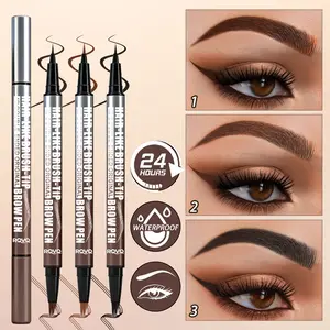 2-in-1 Dual-Ended Eyebrow Pen & Eyeliner Pen - Micro 4-Prong Tip Brow Filler & Fine Brush Tip Liquid Eyeliner, Waterproof, 24H Long-Lasting, Natural Hair-Like Eyebrow Tattoo Pen, Brow Pencils