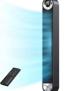 DREO Tower Fan for Bedroom, Upgraded DC 9 Speeds 20dB Ultra-Quiet Floor Fan, 90° Oscillating Fans with 28ft/s Velocity, 12H Timer, Standing Fan, Bladeless Fan Powerful for Home, Black