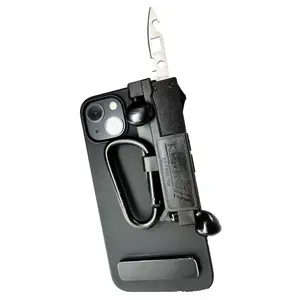 KaTTON Phone case Compatible with iPhone 14, Multitool Phone Case Holder for Removable Multi-Tool or USB Drive, Air Tag Holder, Kickstand, Carabiner Finger Holder, Finger Loop & Air Pod Holders