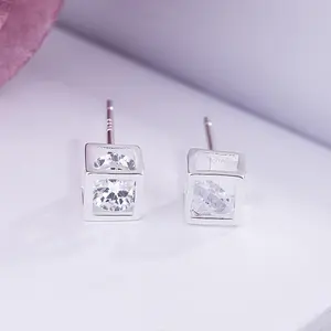 S925 silver love cube earrings geometric hollow square super flash diamond earrings personality creative simple temperament earrings